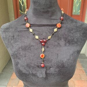 Boho Glam Y2K Red Beaded Y Necklace